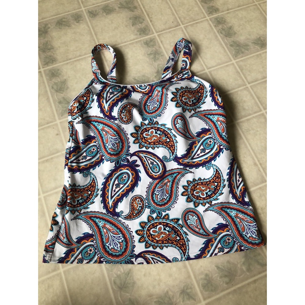 Lands End Size 4 Lined Paisley Pattern High neck Tankini Top Soft Cup Bra NWOT